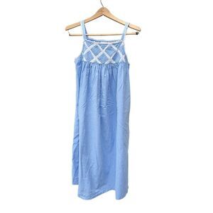 Vintage Blue Cotton Maxi Nightgown Patchwork Cottagecore Romance Crochet Lace S